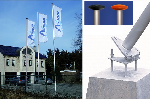Vlaggenmast + kantelanker + uithouder/galg -  5 m - 60 mm